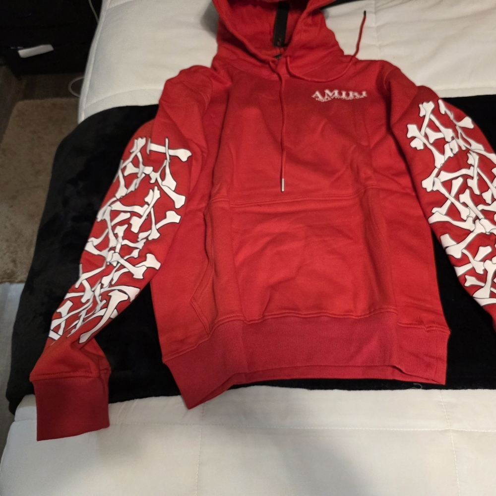 AMIRI Red Zip-Up Sweater with White Detailing